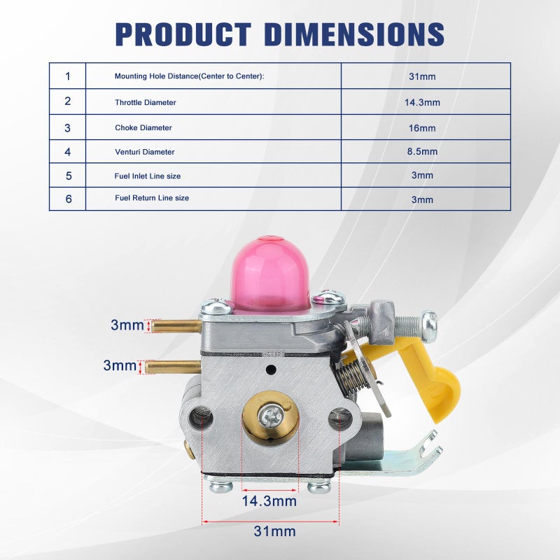 Powtol SST25 Carburetor for Poulan Weedeater Featherlite FL26 FL20 XT260 SST25CE SST25C FL20C FX26S FX26SC FL25 MX550 FX26 XT700 TE475 MX557 Trimmer Replace 530071822 C1U-W18 - Image 5